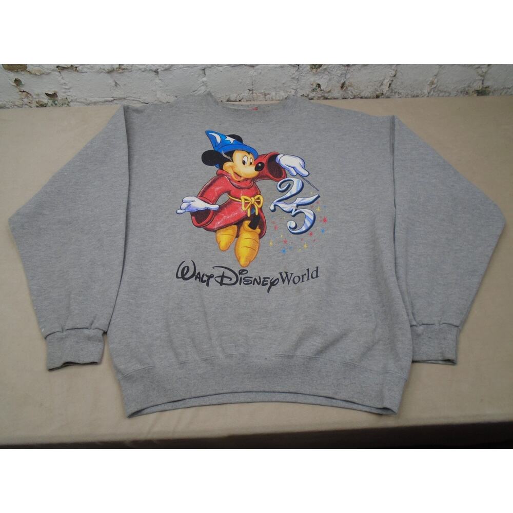 Vintage Walt Disney World Sweatshirt XL Gray Mickey 25th Anniversary Fantasia